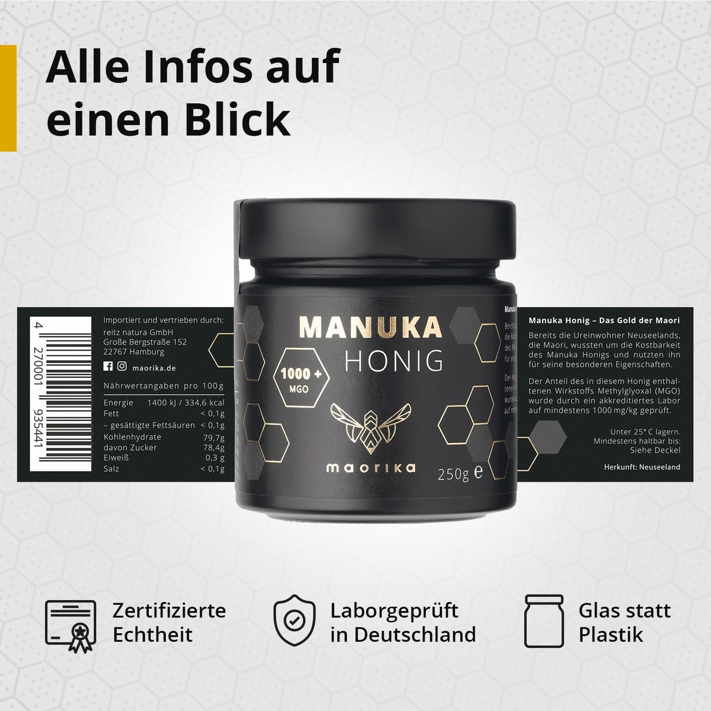 Manuka Honig 1000 MGO + 250g im Glas