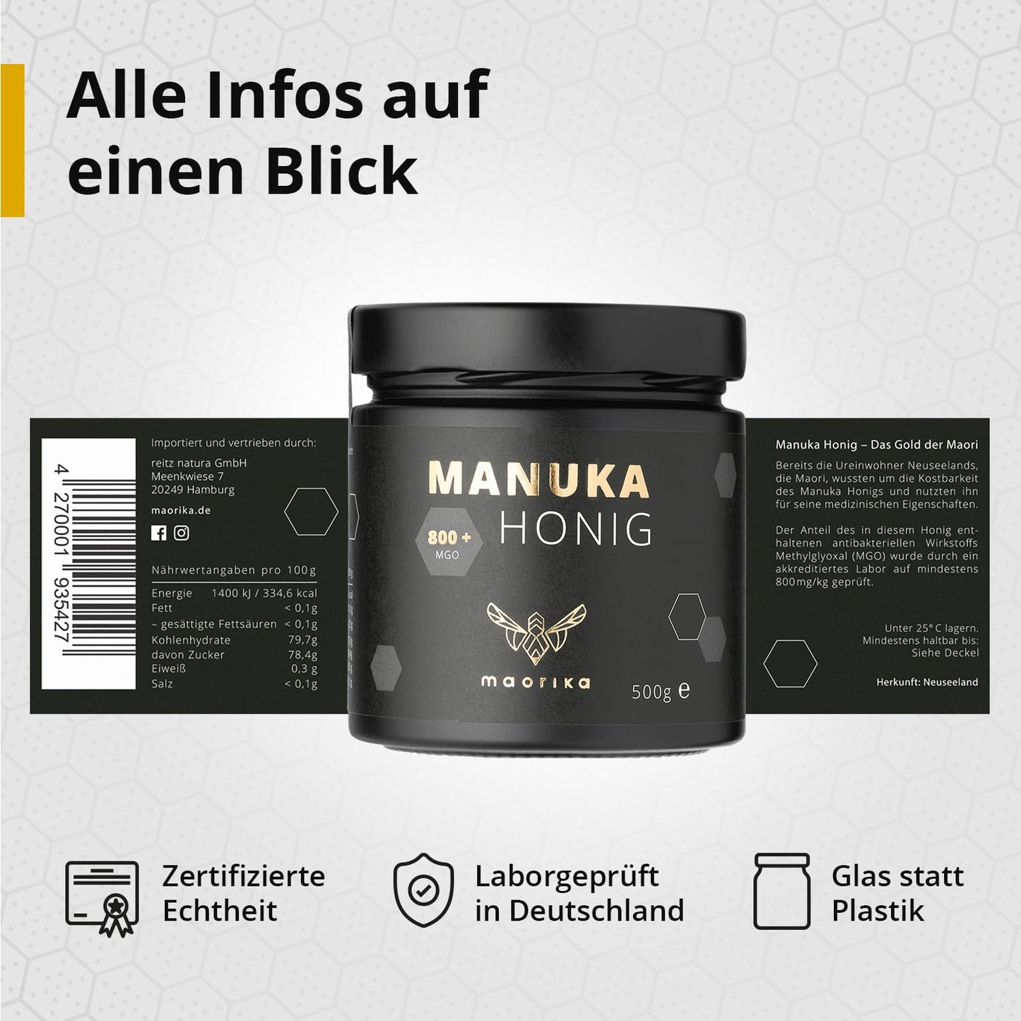 Manuka Honig 800 MGO + 500g im Glas