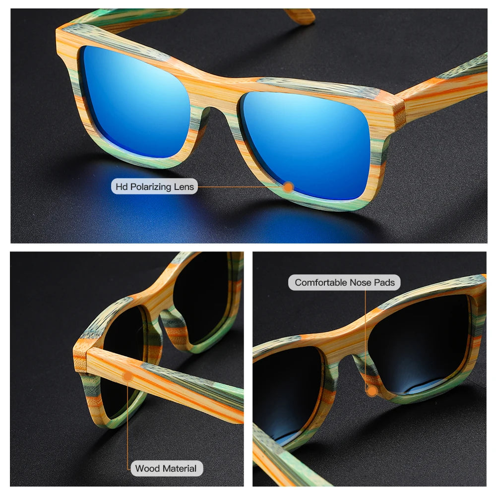 GM Mode Skateboard Holz Bambus Sonnenbrille Polarisierte