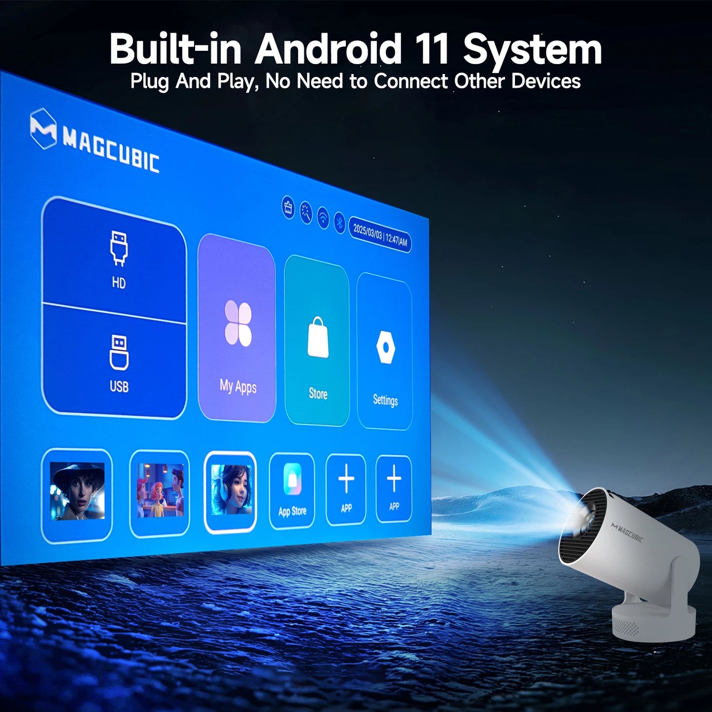 Magcubic 4K Android 11 Tragbarer Projektor 8000 Lumen
