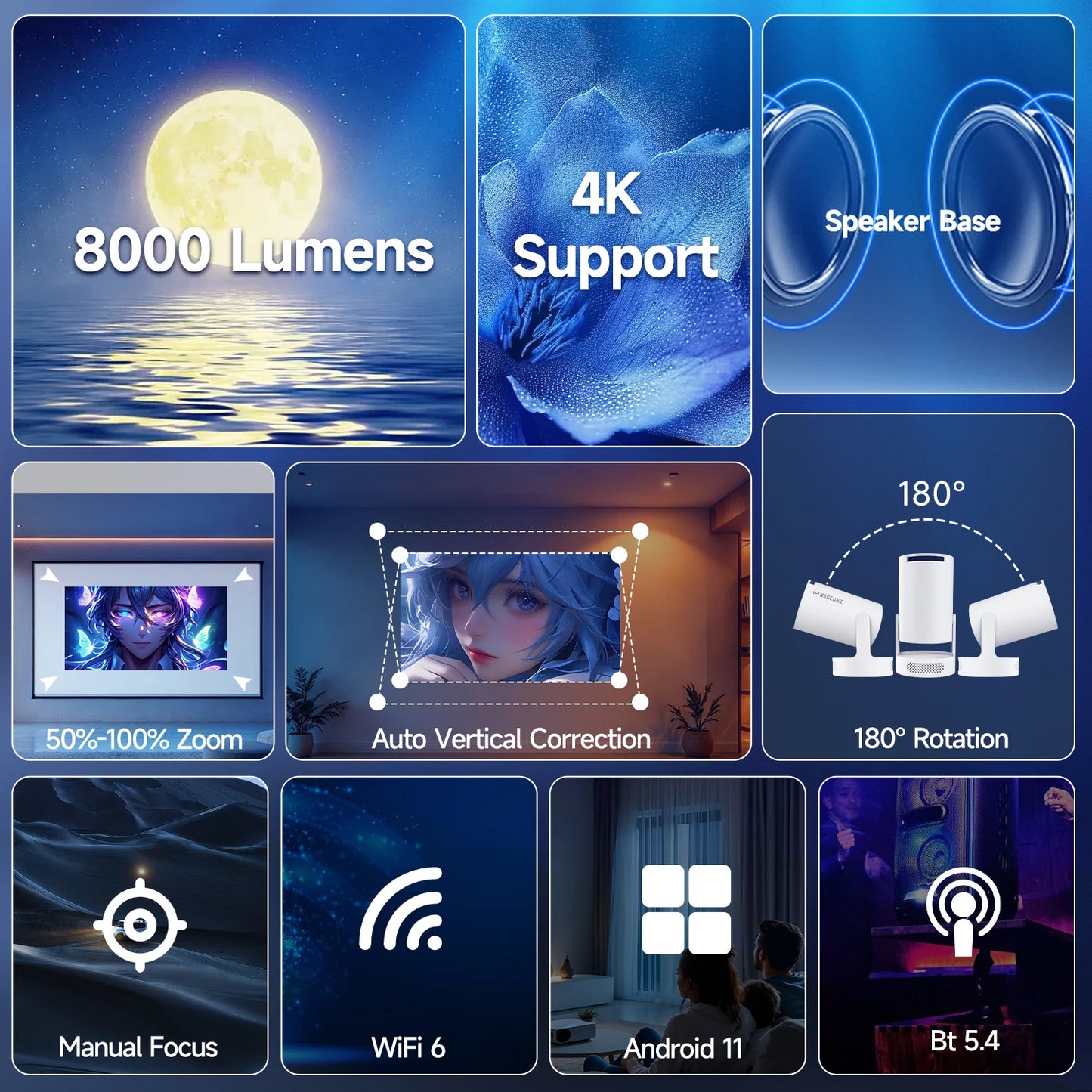 Magcubic 4K Android 11 Tragbarer Projektor 8000 Lumen